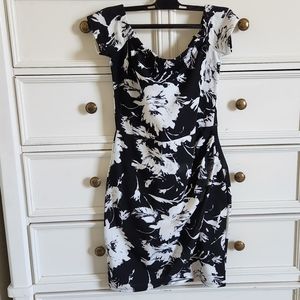 Premier Amour Black & White Floral Off Shoulder Bodycon Dress